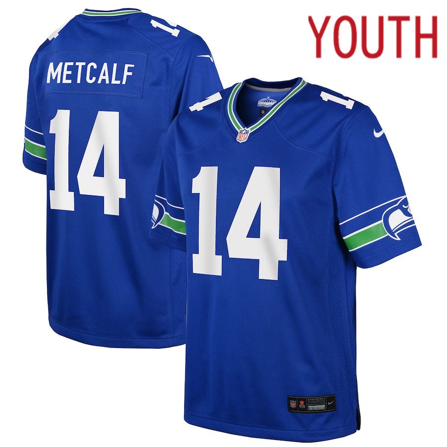 Youth Seattle Seahawks #14 DK Metcalf Nike Royal Throwback Player Game NFL Jersey